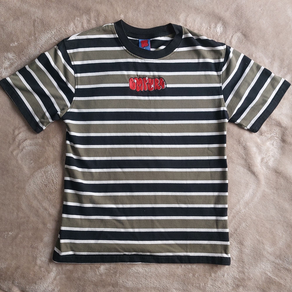 Empyre Burner Knit Deep Lichen Green Stripe Streetwear Skateboard T-Shirt | M